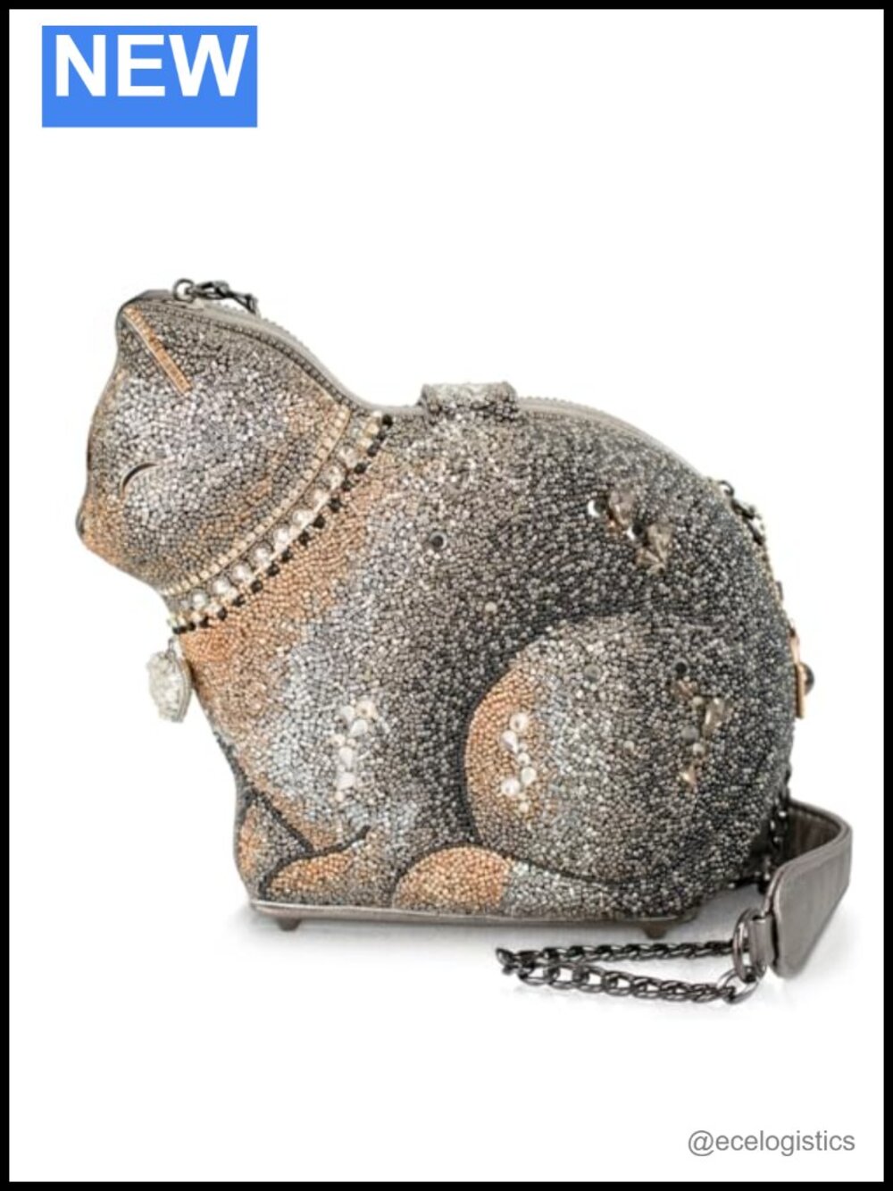 Hand-Beaded 3D Cat Crossbody Chain Strap Purse